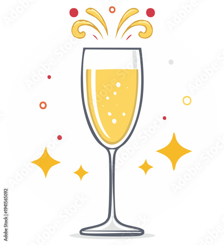 Champagne Glass Celebration Cheers with Stars and Bubbles