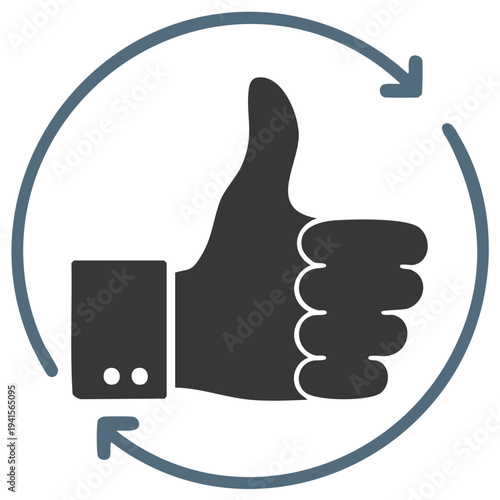 Thumb Up Symbol with Circular Arrows Indicating Approval and Refresh