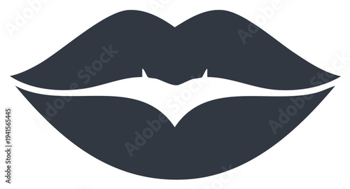 Gothic vampire lips with a negative space bat silhouette vector icon for Halloween