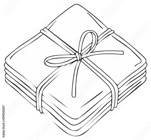 Stack of square napkins or fabric coasters tied with a simple ribbon bow