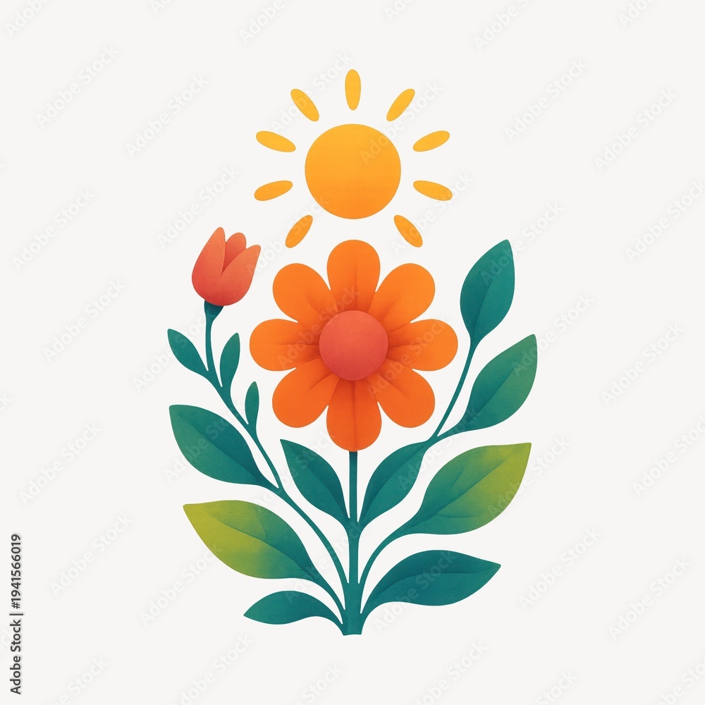 Fototapeta premium Vibrant floral sun illustration