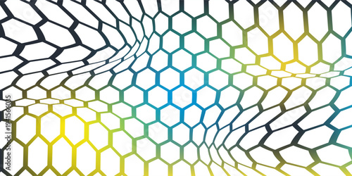 White 3d hexagonal technology vector abstract background. Blue bright energy flashes under hexagon in modern technology futuristic background vector illustration. White honeycomb texture grid.