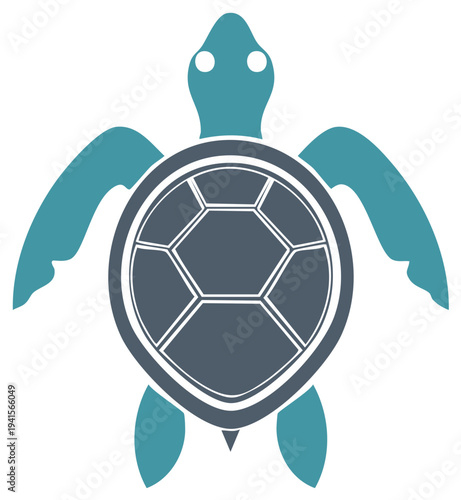Stylized Sea Turtle Illustration with Hexagonal Shell Pattern in Blue and Gray Tones