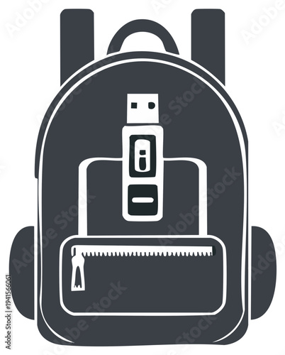 Backpack with USB Drive Icon for Digital Data Storage and School Education