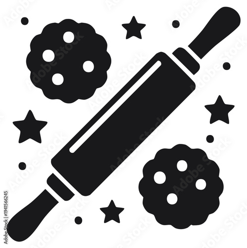 Rolling pin and cookies vector illustration for baking concept in monochrome style