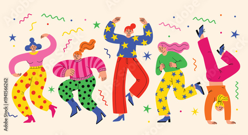 Happy cartoon animal family with elephant and giraffe playing in a colorful circus style with flowers toys and fun decorations for children