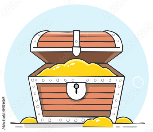 Open Treasure Chest Filled With Gold Coins and Jewels Illustration