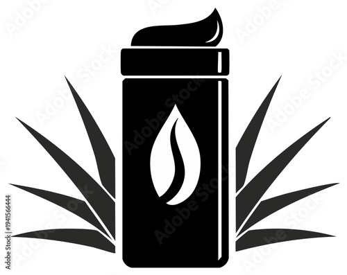 Aloe Vera Product Tube With Plant Leaves Outline for Health and Beauty