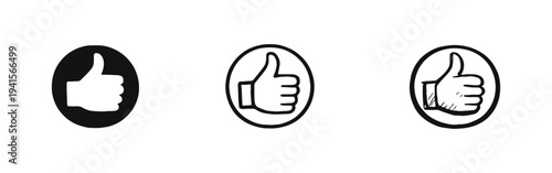 Thumbs up icon set. Like, approval, positive feedback, or success symbol collection. Good job and recommendation concept.