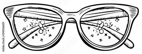 Sunglasses with Reflections of Stars and Orbs in a Vintage Style