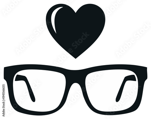 Heart and glasses, black silhouette illustration