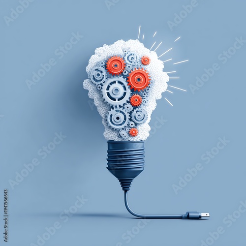 Wallpaper Mural Light bulb connected with power cable passing through rotating gears Torontodigital.ca