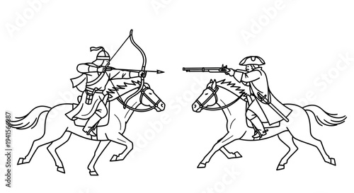 Mongol Warrior Archer vs. European Musketeer on Horseback