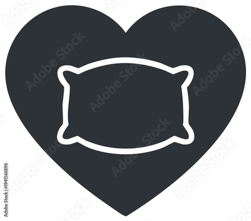 A restful heart featuring a pillow inside - Symbol of relaxation, sleep and love.