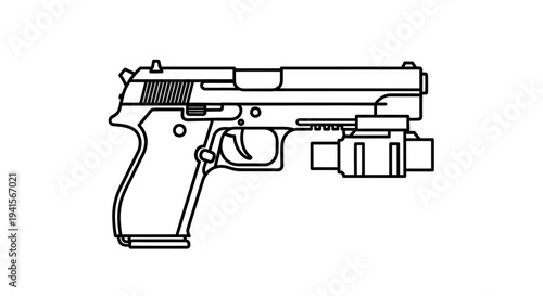 Outline of a Semi-Automatic Pistol with Tactical Light Attachment
