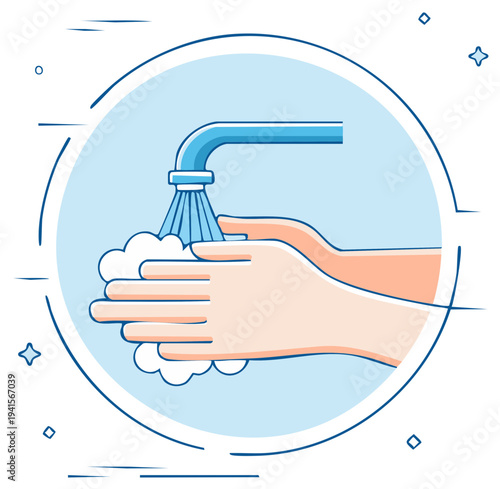 Washing hands with soap and water under running tap for clean hygiene habits and disease prevention
