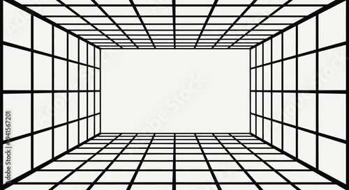 A stark geometric hallway depicted with converging lines creating an illusion of depth and space a minimalist silhouette high quality professional