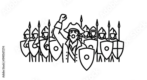 Revolutionary leader with army, historical illustration