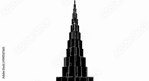 Tall, dark, and modern skyscraper reaching towards the sky with a sleek, geometric design.