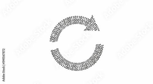 Circular arrow formed by binary code symbolizing data processing and digital information flow