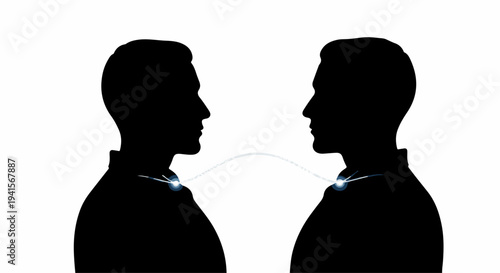 Two silhouettes connect with a glowing thread, symbolizing communication and unity