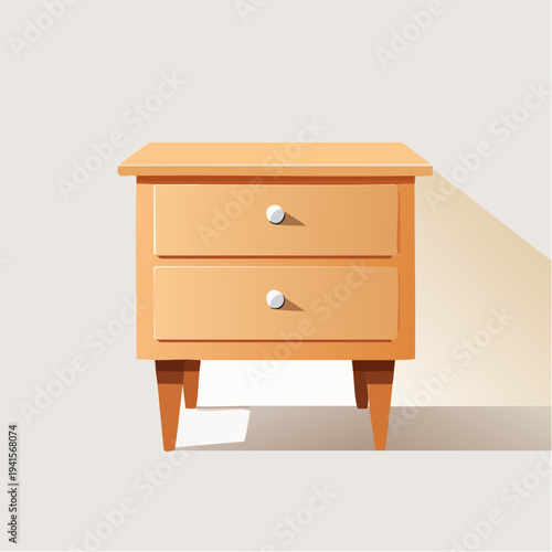 Charming Vector Illustration of a Wooden Bedside Table with Drawers, Perfect for Home Decor and Furniture Concepts