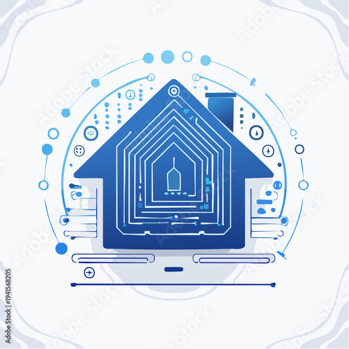 Smart Home Technology Concept with Blue Circuit Board House Icon