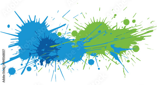 Abstract splash art featuring vibrant blue and green paint splatters with a dark animal form as a silhouette high quality professional