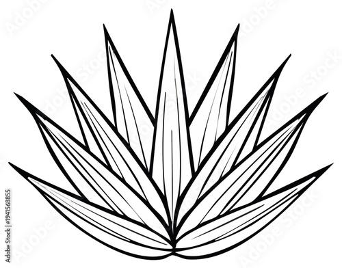 Abstract symmetrical black and white illustration of leaves, geometric plant design, botanical simplicity, nature element, floral stylized graphic artwork