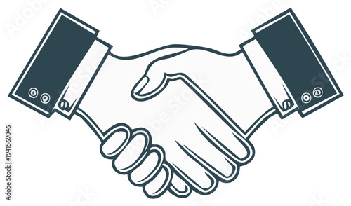 Vector illustration of two professional hands shaking symbolizing agreement and partnership
