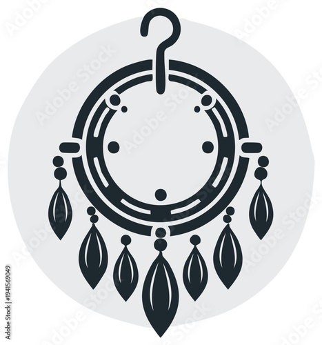 Abstract illustration of a black dream catcher on a gray background.