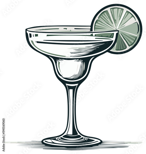 Stylized margarita glass with lime slice illustration for bar and restaurant