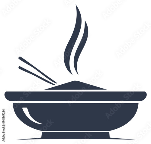 Steaming bowl of food with chopsticks illustration
