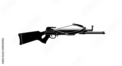 Silhouette of a Modern Crossbow with Scope and Stock on White Background