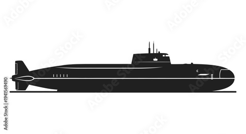 Silhouette of a Modern Submarine, Military Naval Vessel, Underwater Warfare Technology