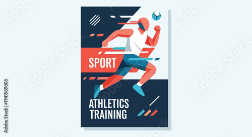 A dynamic poster depicts a running athlete alongside geometric shapes and text emphasizing sport and training silhouette high quality professional detailed