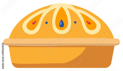 Ornate traditional festive bread or Karavai cake with decorative patterns