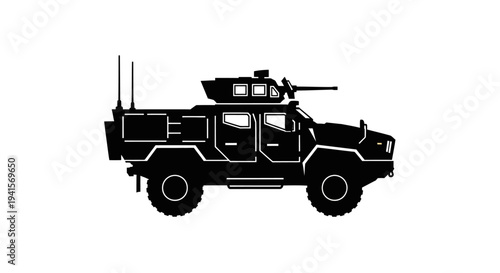 Silhouette of an Armored Military Vehicle with Machine Gun Turret