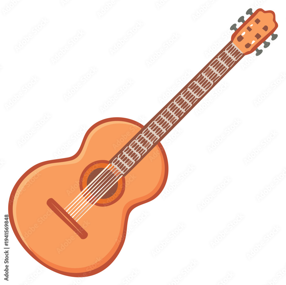 Obraz premium Acoustic Guitar With Six Strings and Wooden Body in a Diagonal Position