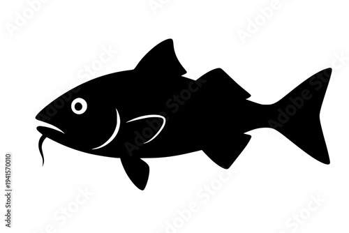 Black tuna fish silhouette swimming isolated on white background vector illustration