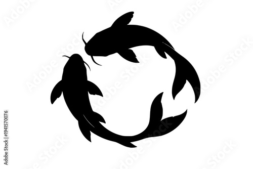 Two black fish swimming in circular motion, yin yang symbol