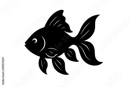Black goldfish vector silhouette swimming isolated on white background minimal design