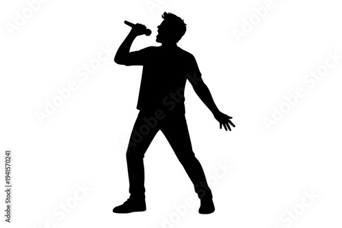Silhouette of a man singing with a microphone in hand dynamically