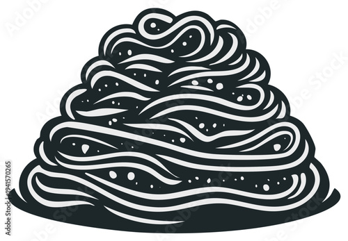 Stylized Pile of Black Spaghetti with White Specks Graphic Illustration