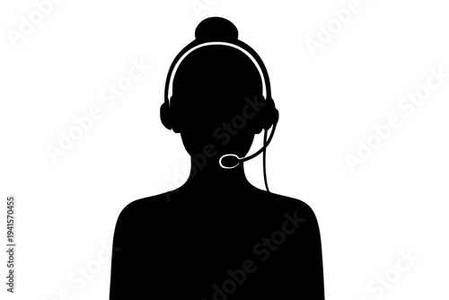Professional call center headset silhouette on white background for business communication