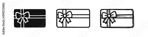 Gift Card Icon Set - Present, Voucher and Shopping Reward Symbol with Bow