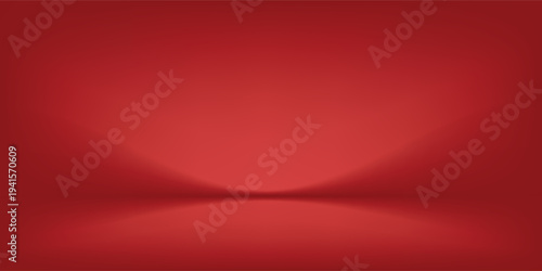 Abstract gradient podium background. Red empty 3d studio backdrop. Clean scene for product presentation. Christmas or New Year mockup template. Vector illustration.