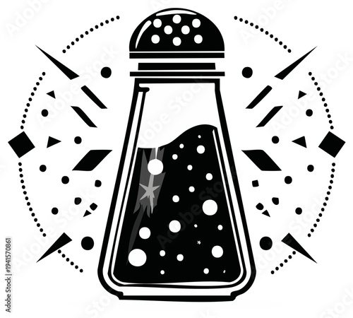 Vintage Style Salt Shaker Illustration with Star and Bubbles