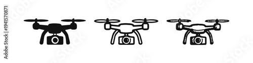 Drone with Camera Icon Set - Aerial Photography and Surveillance Technology Symbol