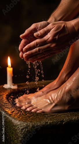 Maundy Thursday observance, Jesus Christ washing feet of disciples, sacred ritual of humility, Christian tradition of service, Last Supper symbolism